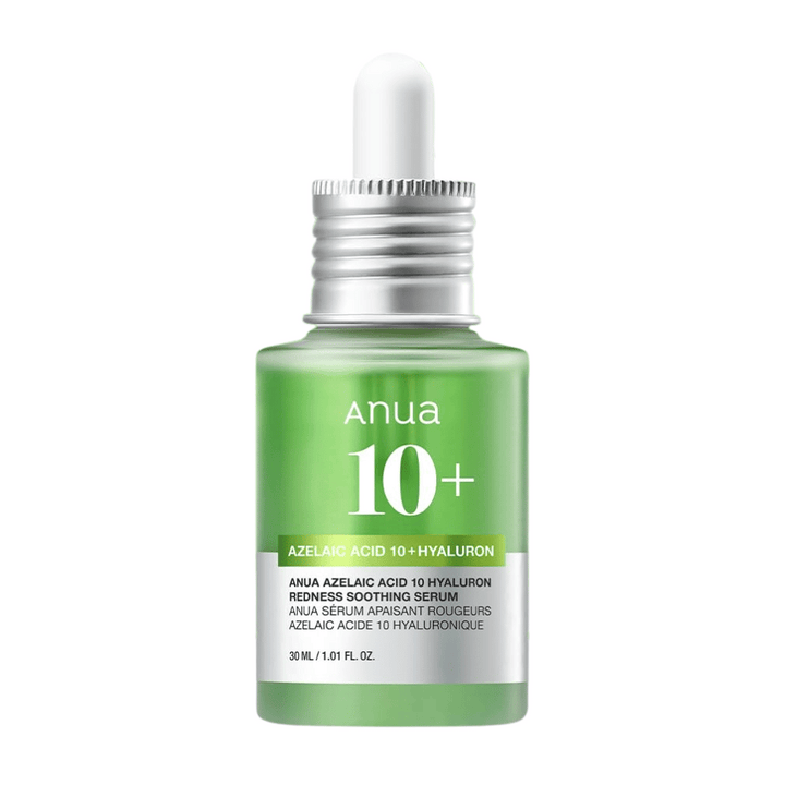 ANUA Azelaic Acid 10+ Hyaluron Serum lugnar rodnad och återfuktar huden effektivt. Innehåller azelainsyra och hyaluronsyra för att minska irritation och stärka hudbarriären. Perfekt för känslig hud. Använd dagligen för synliga resultat.