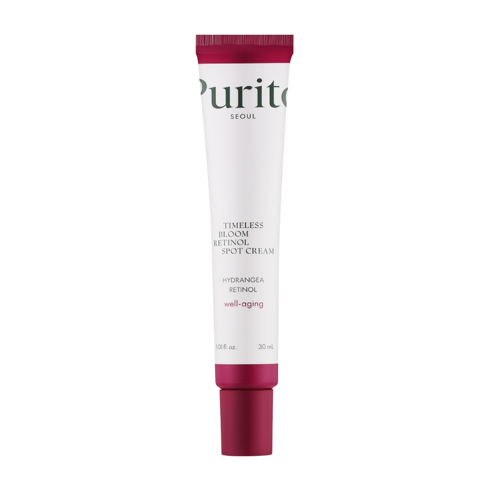 Purito Timeless Bloom Retinol Spot Cream är en effektiv anti-aging-kräm berikad med retinol och hortensiaextrakt. Den reducerar fina linjer, förbättrar hudens fasthet och främjar en jämn hudton. Perfekt för målinriktad vård och välbefinnande i huden.